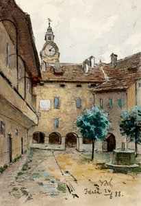 Binnenplaats van het kasteel van Idrija door Ladislav Benesch